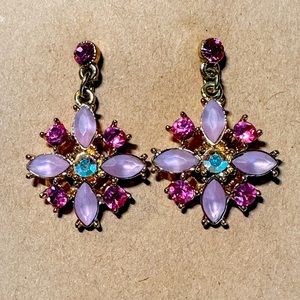 Vintage Pink Star Flower Rhinestone Gold Tone Earrings